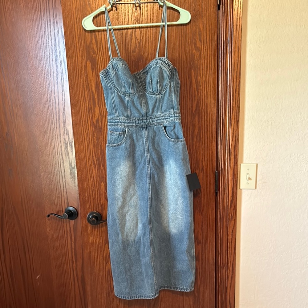 Lulu's Blue Sheath Midi Dress Spaghetti Strap